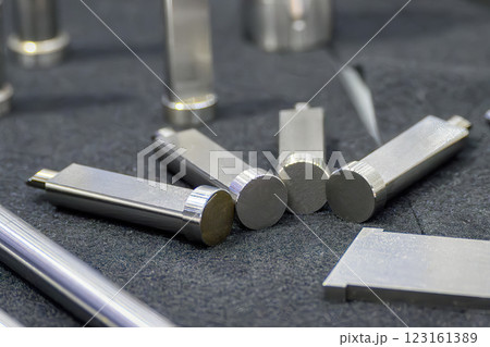 Close up scene the press die and injection mold standard parts. 123161389