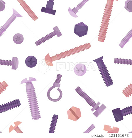 Screws seamless pattern. Construction and repair tools, different fasteners. Industrial style print for fabric, website backdrop, neoteric vector background 123161678
