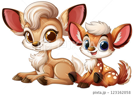 Adorable Baby Deer Companions Illustration 123162058