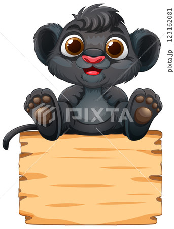 Cute Cartoon Lion Cub on Wooden Sign 123162081