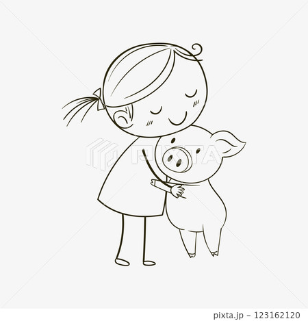 Girl Hugging a Cute Piglet 123162120