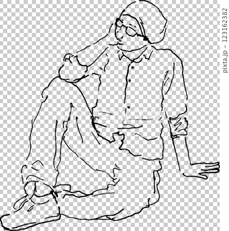 クロッキーの座って休憩をする男性 クロッキーの座って休憩をする男性 123162382