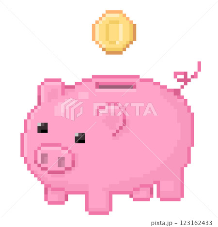 ブタの貯金箱のピクセルイラストレーション 123162433