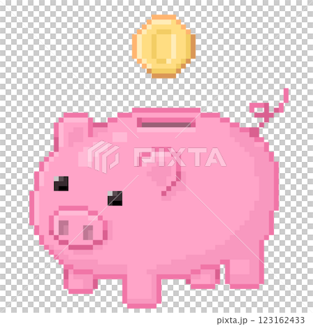 ブタの貯金箱のピクセルイラストレーション 123162433