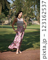 Beautiful woman age model 51 years old posing in a silk skirt in Goa India 123162537