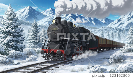 【アニメ背景】雪原を駆ける蒸気機関車 123162800