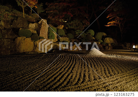 ライトアップされた枯山水 123163275