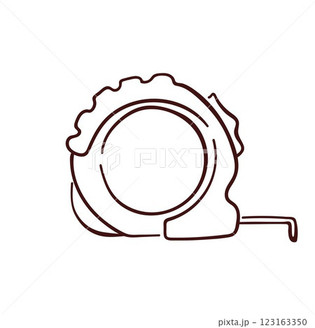 Tape Measure logo for Construction business in line art style. Tool hand drawn design for hardware store isolated on a white background. Tape Measure logo for Construction business in line art style. Tool hand drawn design for hardware store isolated on a white background. 123163350