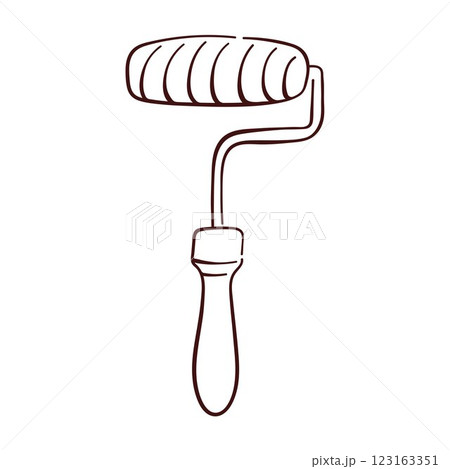 Paint Roller logo in line art style. Hand drawn paint symbol for brush, color, repaint, renovation, interior, work. Isolated on a white background. 123163351