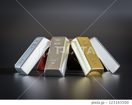 Eight common precoius Bullion Bars arranged into prism Eight common precoius Bullion Bars arranged into prism 123163500