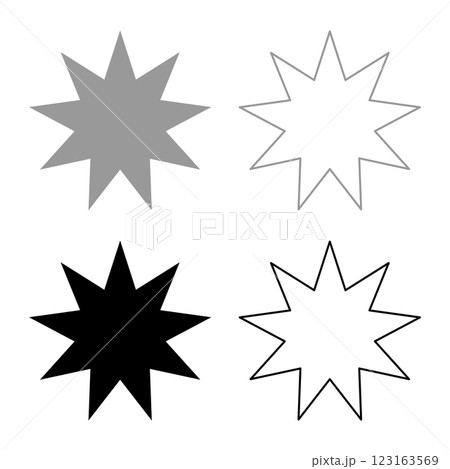Six pointed star Bahaism Baha'i Bahai symbol unity and harmony between different religions cultures set icon grey black color vector illustration image solid fill outline contour line thin flat style 123163569