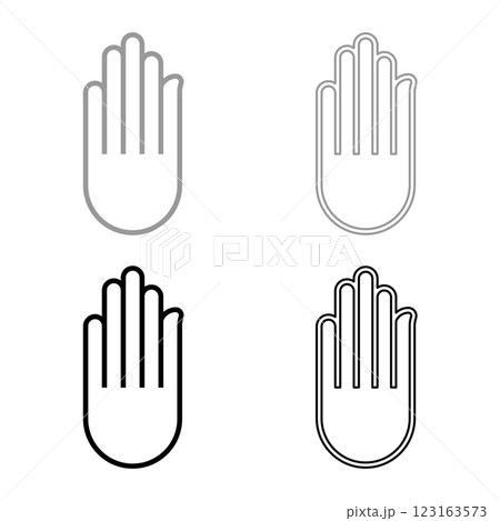 Hand Akhimsa Ahimsa arm Jainism Jain religion symbol Dharma Ahinsa set icon grey black color vector illustration image solid fill outline contour line thin flat style 123163573