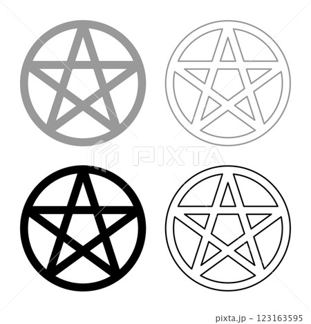 Pentakl Neopagan Wicca Pentacle Neo paganism sign five pointed star in circle inside round Pentagram magic symbol set icon grey black color vector illustration image solid fill outline contour line Pentakl Neopagan Wicca Pentacle Neo paganism sign five pointed star in circle inside round Pentagram magic symbol set icon grey black color vector illustration image solid fill outline contour line 123163595