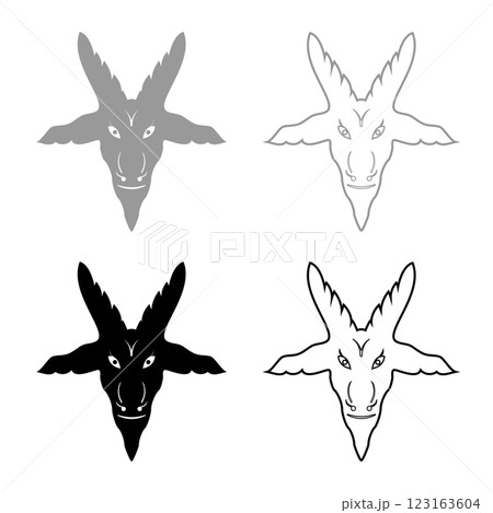 Head goat Symbol Satanism of Lavaeus Sigil of Baphomet sign set icon grey black color vector illustration image solid fill outline contour line thin flat style Head goat Symbol Satanism of Lavaeus Sigil of Baphomet sign set icon grey black color vector illustration image solid fill outline contour line thin flat style 123163604