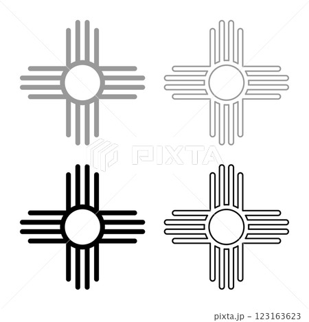 Zia symbol ancient sun emblem element of New Mexico flag set icon grey black color vector illustration image solid fill outline contour line thin flat style Zia symbol ancient sun emblem element of New Mexico flag set icon grey black color vector illustration image solid fill outline contour line thin flat style 123163623