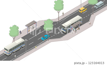 アイソメトリック図法で描いたバス停のイメージ（無地） 123164013