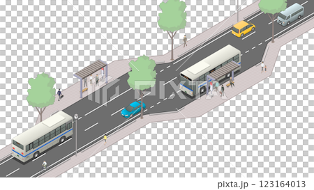 アイソメトリック図法で描いたバス停のイメージ（無地） 123164013
