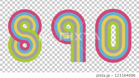 8,9,0　数字　ナンバー　デザイン　虹　カラー2 123164086