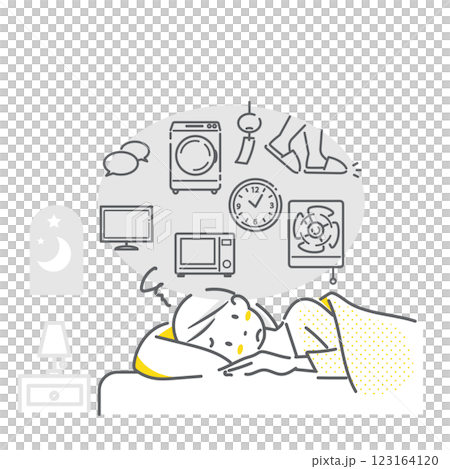 A woman who can't sleep because of noise - simple and stylish line drawing illustration A woman who can't sleep because of noise - simple and stylish line drawing illustration 123164120