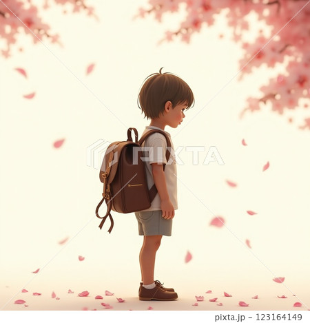 桜の花びらに包まれた子どもの姿 123164149