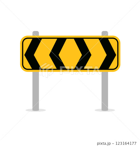 A yellow road sign with black arrows. The direction indicator. Rectangular traffic sign to the right and left 123164177