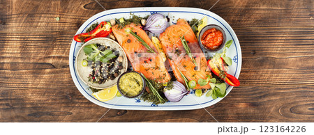 Fresh salmon, healthy lifestyle. 123164226