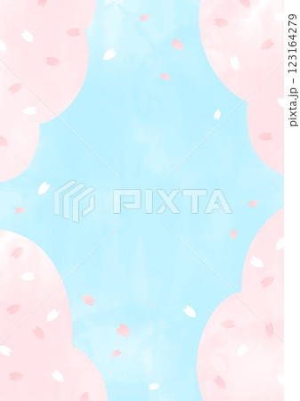 桜、花吹雪のイラスト背景素材　フレーム 123164279