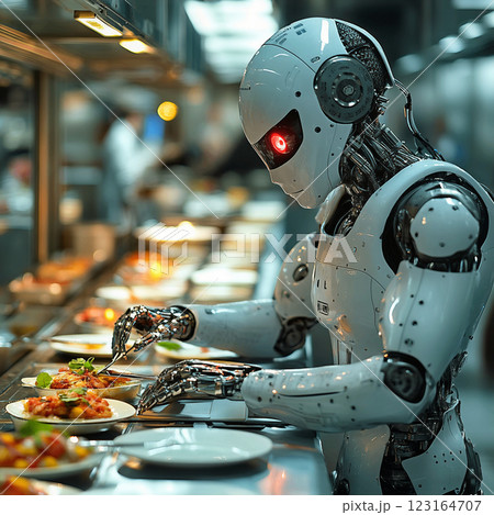 AI Robot Chef Cooking a Gourmet Meal 123164707