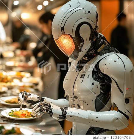 AI Robot Chef Cooking a Gourmet Meal 123164708