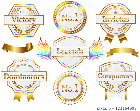 ゲーミングエンブレム7種セット　ホワイト＆レインボーゴールド 123164905