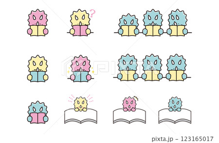 本を読むベビートリケラトプスのイラストセット 123165017