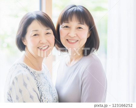 AI生成画像　ミドルエイジの女性と母親のポートレート 123166252