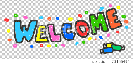Illustration of the English word "welcome" meaning to welcome or greet 123166494