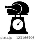 weighing scale and chicken meat graphics, icons, symbols and designs for use in various types of work and businesses 123166506