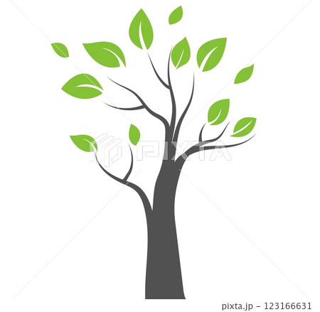 Design of a stylized tree with green leaves in a simple vector illustration on a white background Design of a stylized tree with green leaves in a simple vector illustration on a white background 123166631