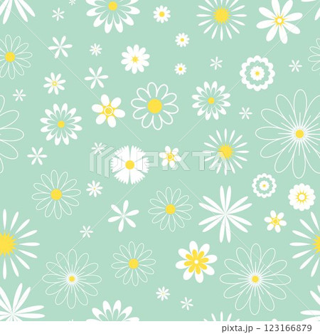 Delicate spring seamless pattern with field chamomile, daisies and other flowers Delicate spring seamless pattern with field chamomile, daisies and other flowers 123166879