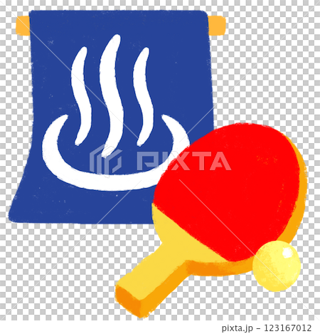 簡單插畫、蠟筆觸感、溫泉和乒乓球 123167012