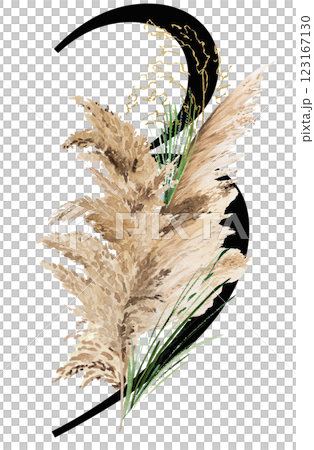 Black number 3 with watercolor biege and golden dried pampas grass, tropical wedding illustration Black number 3 with watercolor biege and golden dried pampas grass, tropical wedding illustration 123167130