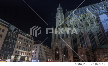 Fast walk on Graben Street from Stephansplatz to Michaelerplatz night timelapse hyperlapse in Vienna, Austria. 123167147