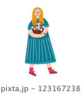 Happy Woman Carrying Flower Basket 123167238