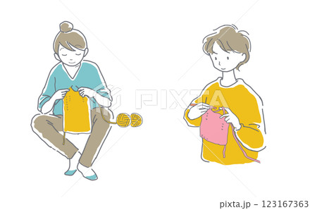 毛糸で編み物をする人のイラストセット 123167363