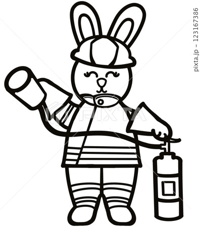 Outline Rabbits black line hand-drawn, Clothes for Career  set cute little hares     characters. Kawaii for kids to Dream career. 123167386
