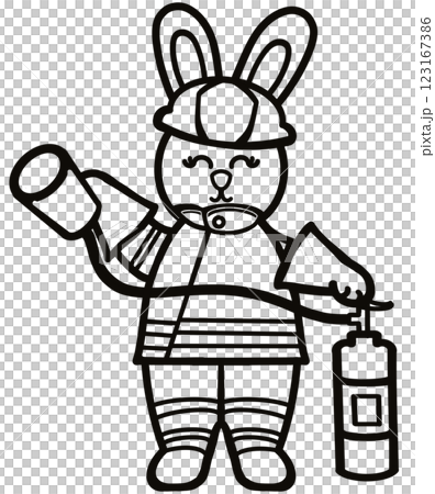 Outline Rabbits black line hand-drawn, Clothes for Career  set cute little hares     characters. Kawaii for kids to Dream career. 123167386