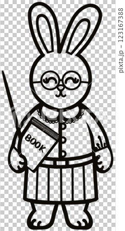 Outline Rabbits black line hand-drawn, Clothes for Career  set cute little hares     characters. Kawaii for kids to Dream career. 123167388