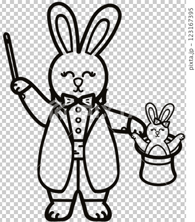 Outline Rabbits black line hand-drawn, Clothes for Career  set cute little hares     characters. Kawaii for kids to Dream career. 123167395