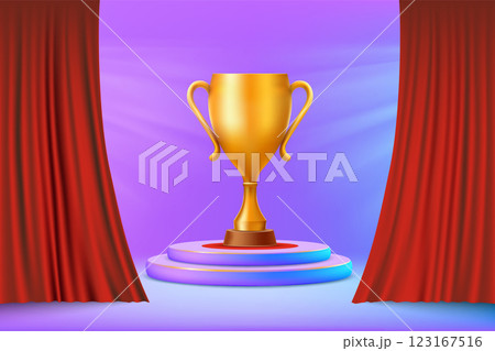 Golden cup stands on the podium 123167516