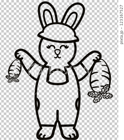 Outline Rabbits black line hand-drawn, Clothes for Career  set cute little hares     characters. Kawaii for kids to Dream career. 123167527