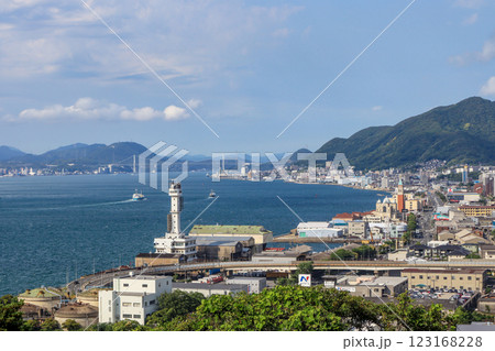 北九州市小倉北区にある手向山公園から関門海峡展望 北九州市小倉北区にある手向山公園から関門海峡展望 123168228