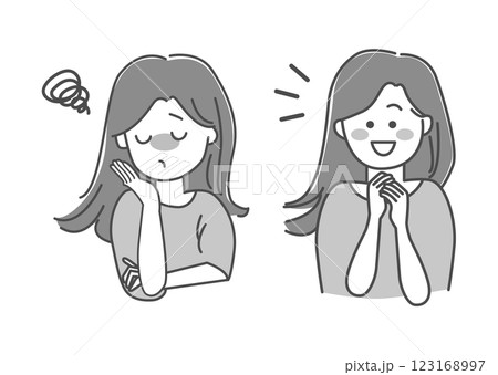 悩む女性と笑顔の女性のイラスト素材 悩む女性と笑顔の女性のイラスト素材 123168997