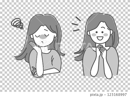 悩む女性と笑顔の女性のイラスト素材 悩む女性と笑顔の女性のイラスト素材 123168997